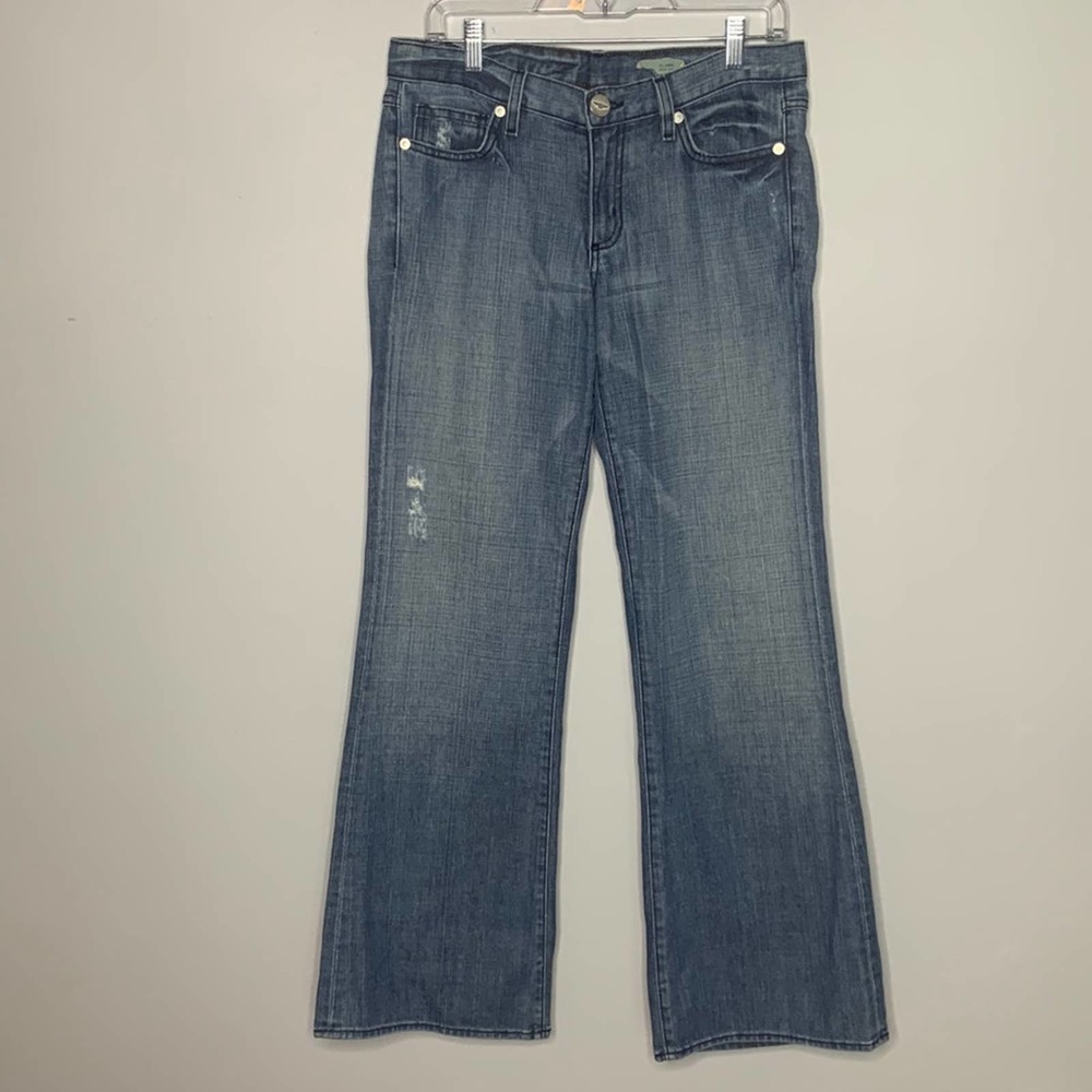 BCBGMAXAZRIA Claire Boot Cut Mid-rise Jeans, Distressed, Light Blue, Size 30